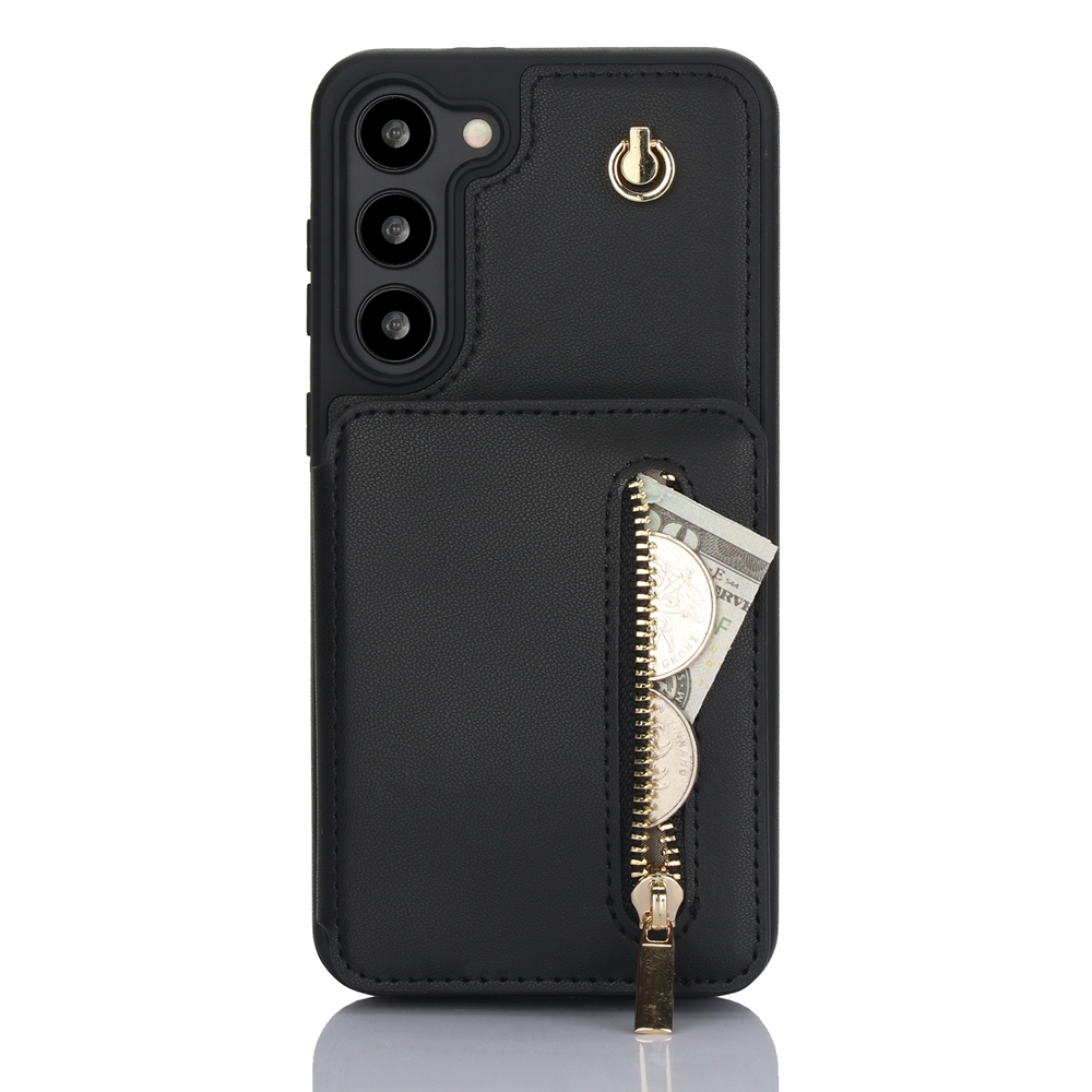 For Samsung Galaxy S23+ 5G YM006 Skin Feel Zipper Card Bag Phone Case with Dual Lanyard(Black) For Samsung Galaxy S23+ 5G YM006 Skin Feel Zipper Card Bag Phone Case with Dual Lanyard(Black)