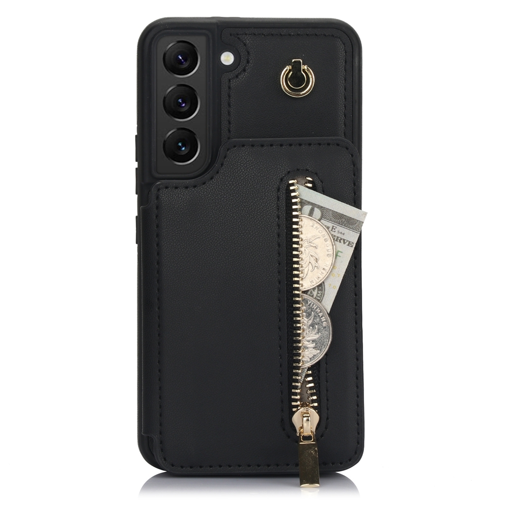 For Samsung Galaxy S22 5G YM006 Skin Feel Zipper Card Bag Phone Case with Dual Lanyard(Black) For Samsung Galaxy S22 5G YM006 Skin Feel Zipper Card Bag Phone Case with Dual Lanyard(Black)