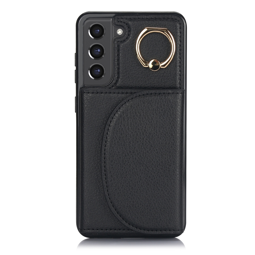 For Samsung Galaxy S22 5G YM007 Ring Holder Card Bag Skin Feel Phone Case(Black) For Samsung Galaxy S22 5G YM007 Ring Holder Card Bag Skin Feel Phone Case(Black)