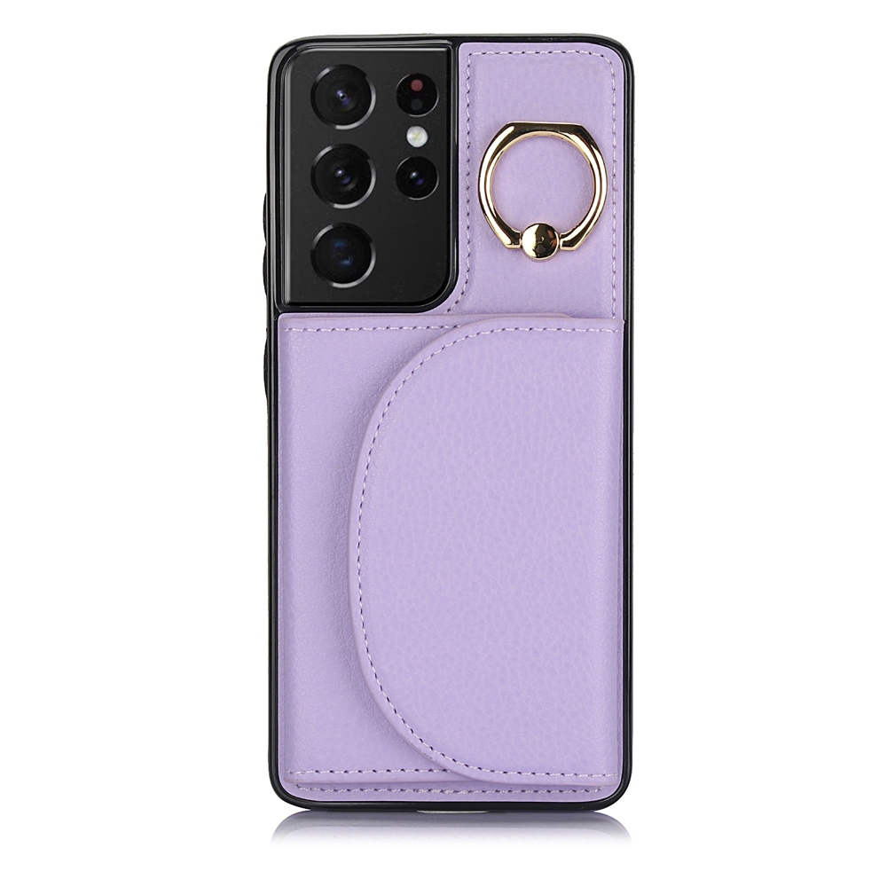 For Samsung Galaxy S21 Ultra 5G YM007 Ring Holder Card Bag Skin Feel Phone Case(Purple) For Samsung Galaxy S21 Ultra 5G YM007 Ring Holder Card Bag Skin Feel Phone Case(Purple)