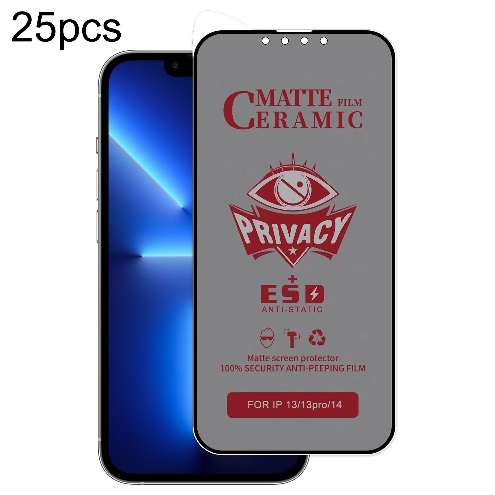 For iPhone 14 / 13 Pro / 13 25pcs Full Coverage Frosted Privacy Ceramic Film For iPhone 14 / 13 Pro / 13 25pcs Full Coverage Frosted Privacy Ceramic Film