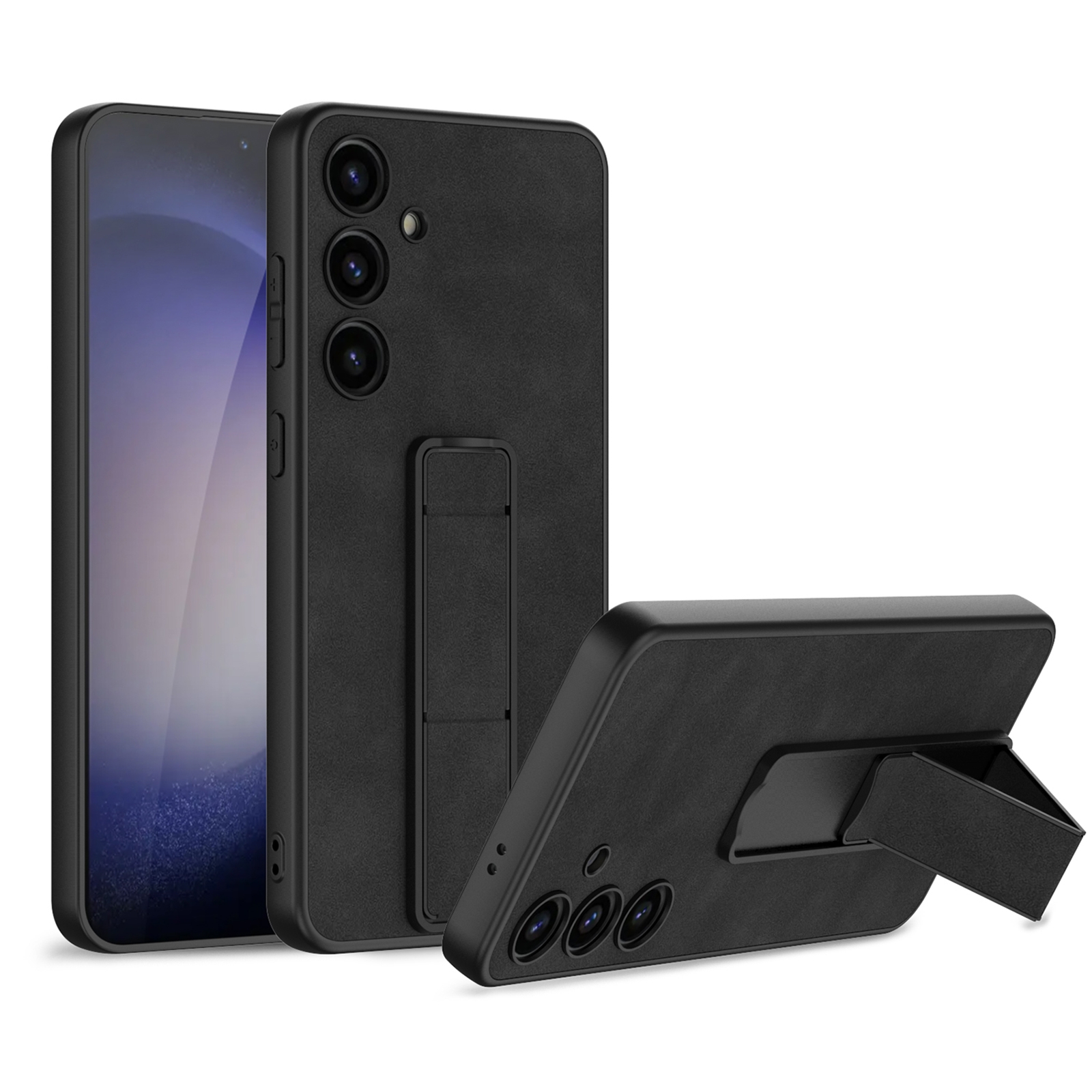 For Samsung Galaxy S24 5G GKK Skin Feel Frosted Leather Fold Holder Phone Case(Black) For Samsung Galaxy S24 5G GKK Skin Feel Frosted Leather Fold Holder Phone Case(Black)