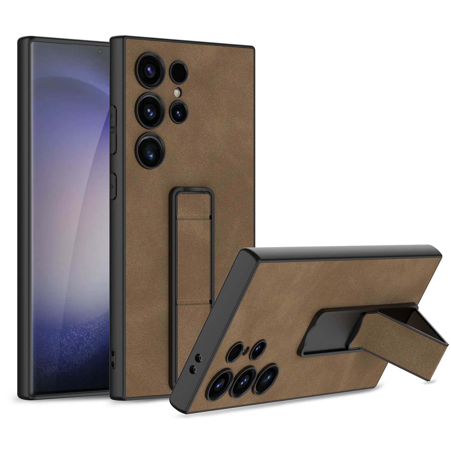 For Samsung Galaxy S24 Ultra 5G GKK Skin Feel Frosted Leather Fold Holder Phone Case(Brown) For Samsung Galaxy S24 Ultra 5G GKK Skin Feel Frosted Leather Fold Holder Phone Case(Brown)