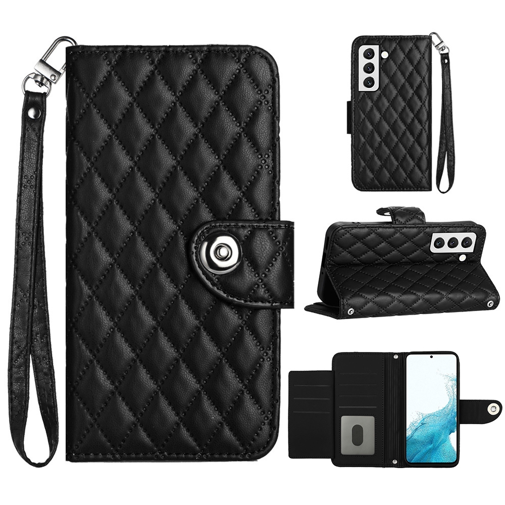 For Samsung Galaxy S22 5G Rhombic Texture Flip Leather Phone Case with Lanyard(Black) For Samsung Galaxy S22 5G Rhombic Texture Flip Leather Phone Case with Lanyard(Black)