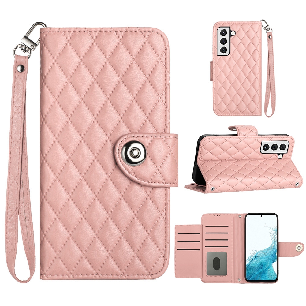 For Samsung Galaxy S23+ 5G Rhombic Texture Flip Leather Phone Case with Lanyard(Coral Pink) For Samsung Galaxy S23+ 5G Rhombic Texture Flip Leather Phone Case with Lanyard(Coral Pink)