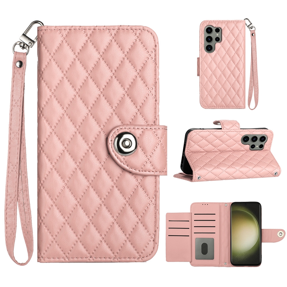 For Samsung Galaxy S23 Ultra 5G Rhombic Texture Flip Leather Phone Case with Lanyard(Coral Pink) For Samsung Galaxy S23 Ultra 5G Rhombic Texture Flip Leather Phone Case with Lanyard(Coral Pink)