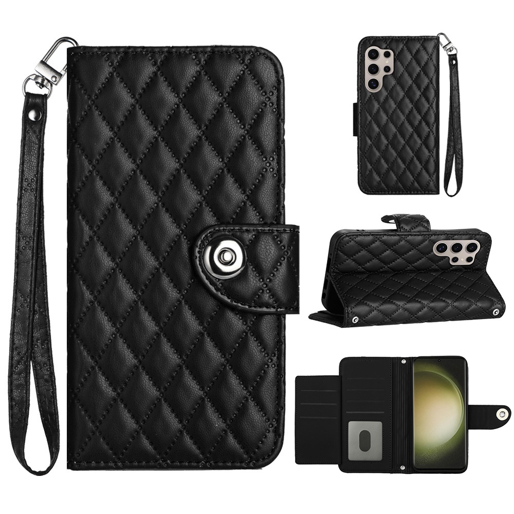 For Samsung Galaxy S24 Ultra 5G Rhombic Texture Flip Leather Phone Case with Lanyard(Black) For Samsung Galaxy S24 Ultra 5G Rhombic Texture Flip Leather Phone Case with Lanyard(Black)