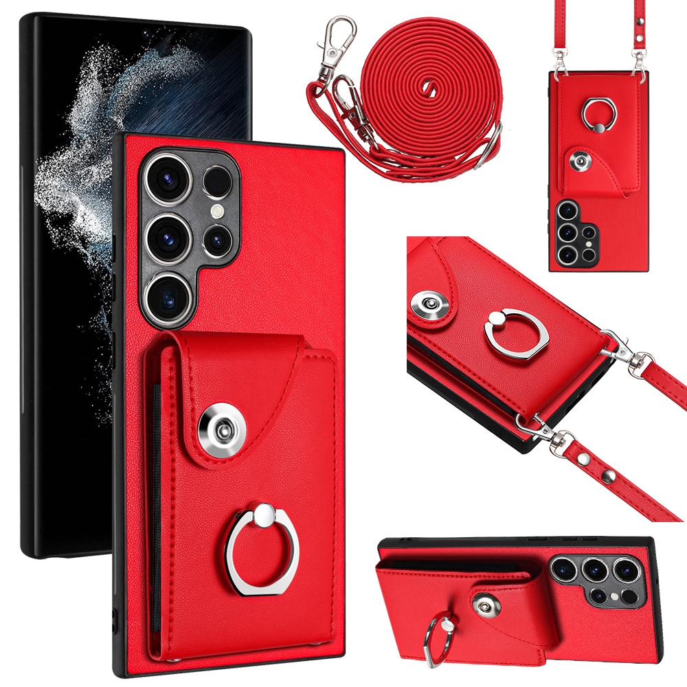 For Samsung Galaxy S23 Ultra 5G Organ Card Bag Ring Holder Phone Case with Long Lanyard(Red) For Samsung Galaxy S23 Ultra 5G Organ Card Bag Ring Holder Phone Case with Long Lanyard(Red)