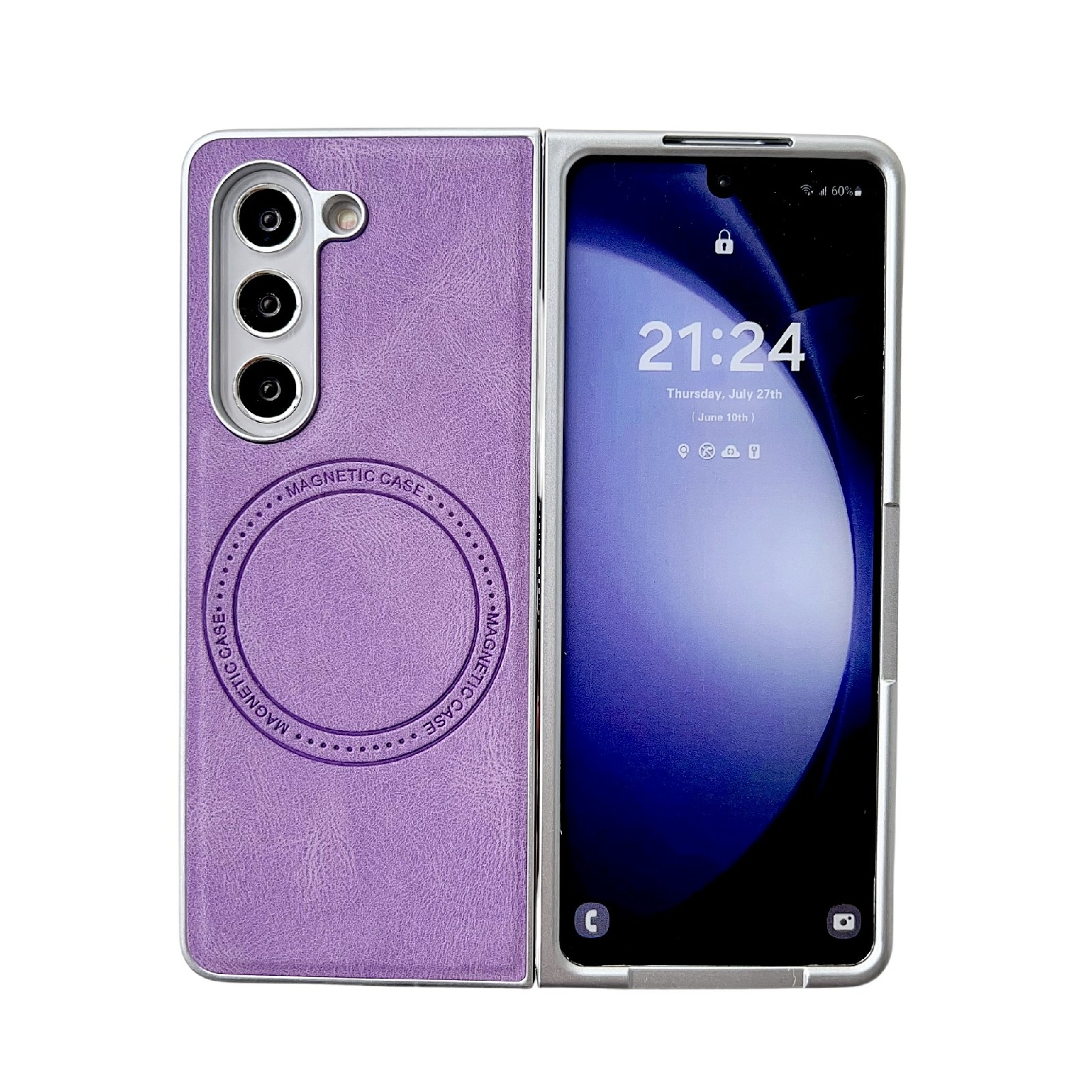 For Samsung Galaxy Z Fold5 Skin Feel Leather Texture MagSafe Pearlescent Paint Shockproof Phone Case(Purple) For Samsung Galaxy Z Fold5 Skin Feel Leather Texture MagSafe Pearlescent Paint Shockproof Phone Case(Purple)