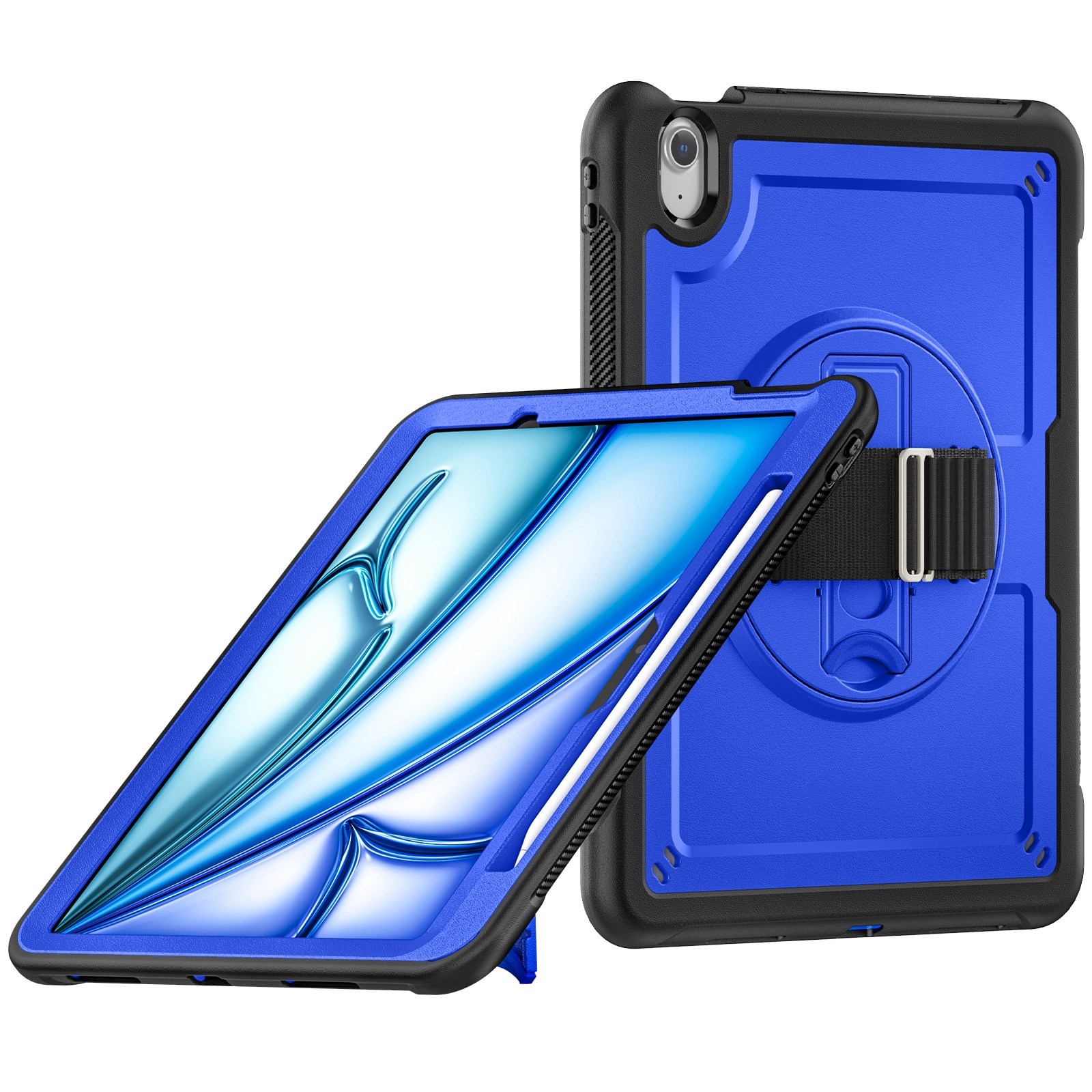 For iPad Air 11 2024 Honeycomb Hand Grip Turntable Stand Tablet Case(Dark Blue) For iPad Air 11 2024 Honeycomb Hand Grip Turntable Stand Tablet Case(Dark Blue)