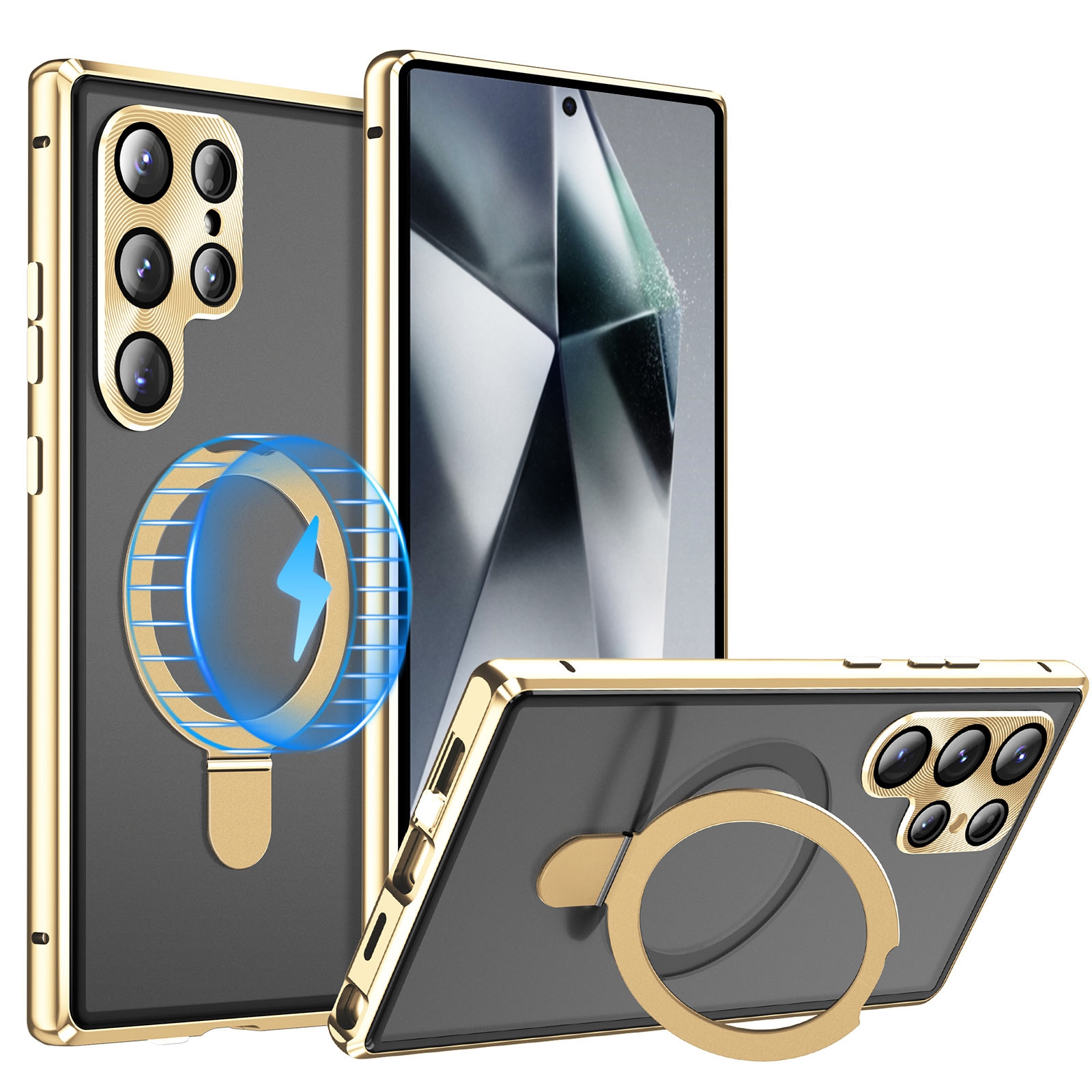 For Samsung Galaxy S24 Ultra 5G MagSafe Magnetic HD Frosted Tempered Glass Holder Phone Case(Gold) For Samsung Galaxy S24 Ultra 5G MagSafe Magnetic HD Frosted Tempered Glass Holder Phone Case(Gold)