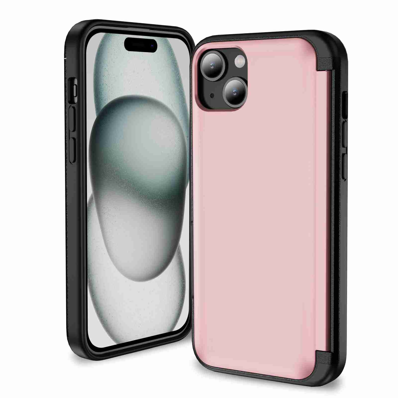 For iPhone 14 Plus 3 in 1 Flip Holder Phone Case(Pink) For iPhone 14 Plus 3 in 1 Flip Holder Phone Case(Pink)