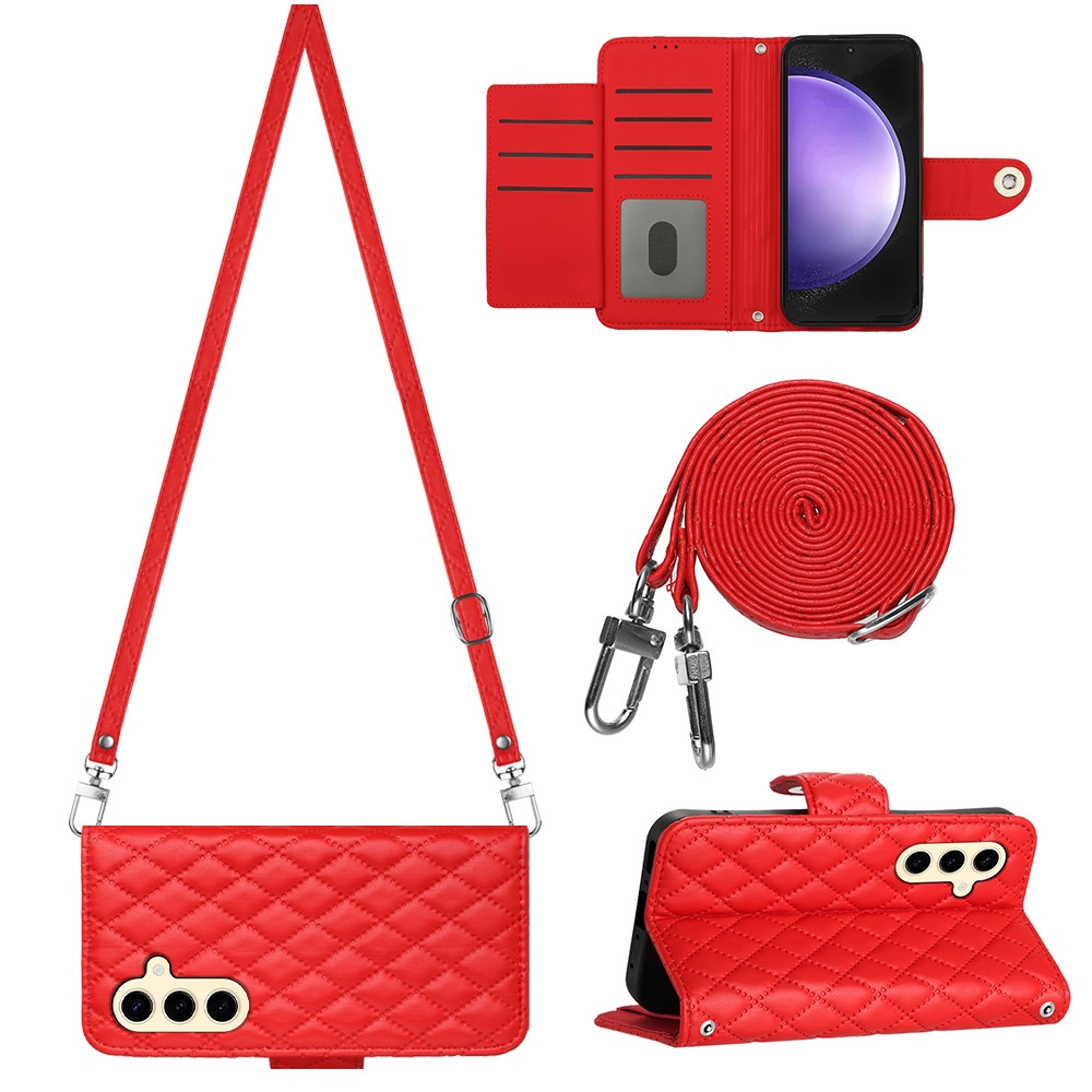 For Samsung Galaxy S24 5G Rhombic Texture Flip Leather Phone Case with Long Lanyard(Red) For Samsung Galaxy S24 5G Rhombic Texture Flip Leather Phone Case with Long Lanyard(Red)