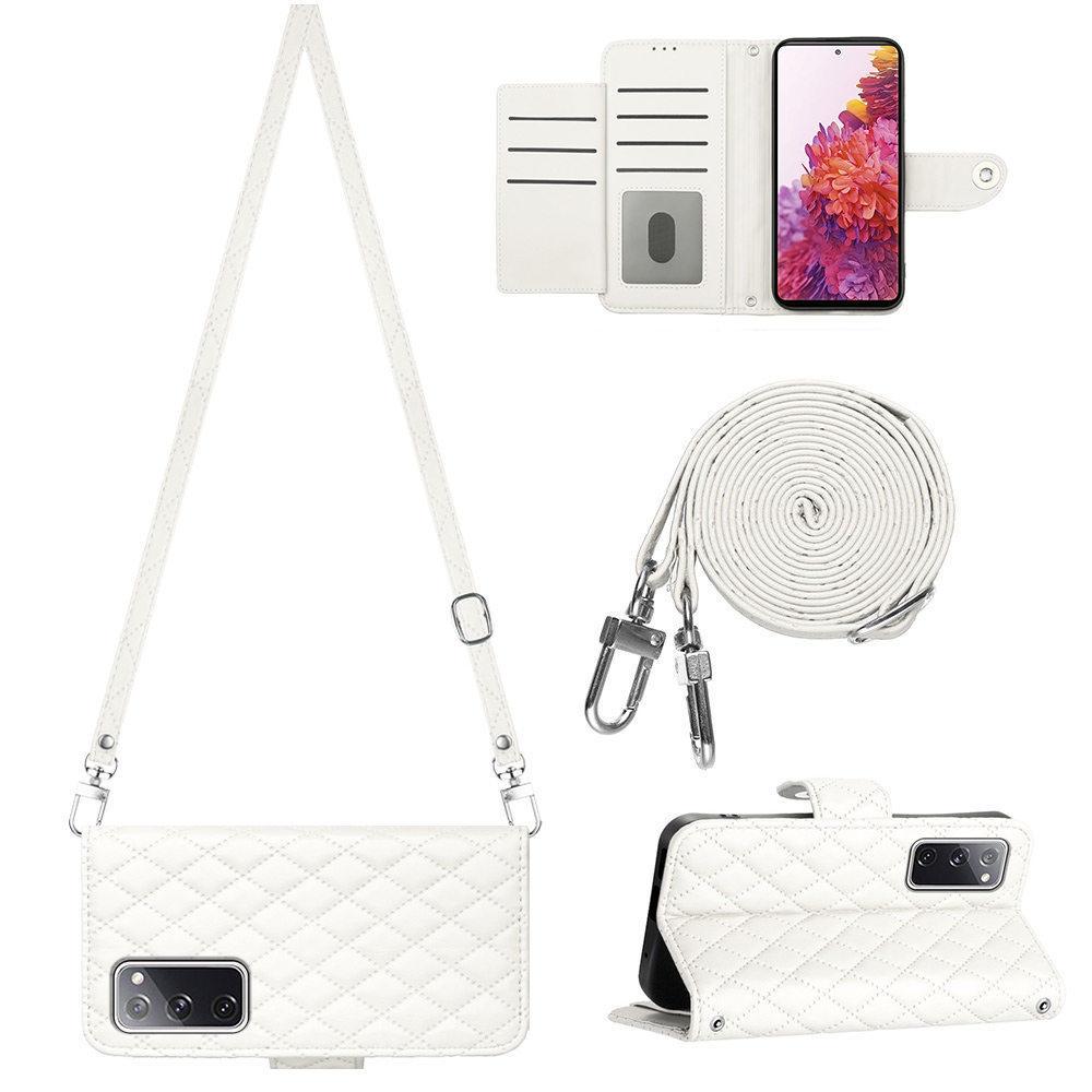 For Samsung Galaxy S20 FE Rhombic Texture Flip Leather Phone Case with Long Lanyard(White) For Samsung Galaxy S20 FE Rhombic Texture Flip Leather Phone Case with Long Lanyard(White)