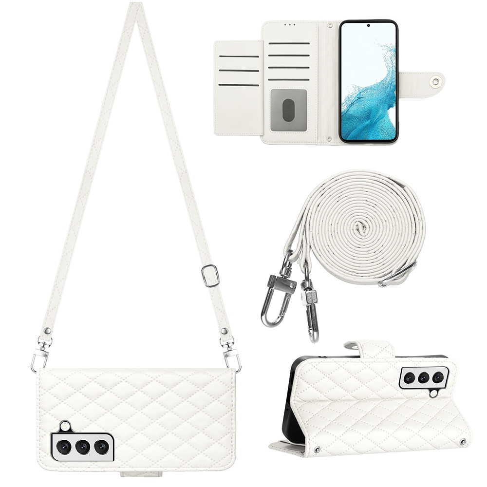For Samsung Galaxy S22 5G Rhombic Texture Flip Leather Phone Case with Long Lanyard(White) For Samsung Galaxy S22 5G Rhombic Texture Flip Leather Phone Case with Long Lanyard(White)