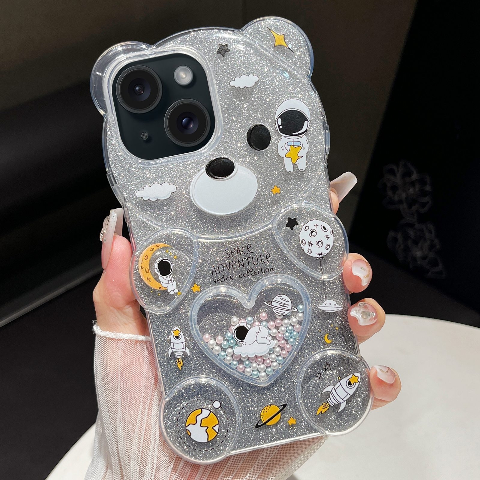 For iPhone 15 Plus Bear Shaped Painted TPU Phone Case(Astronaut) For iPhone 15 Plus Bear Shaped Painted TPU Phone Case(Astronaut)