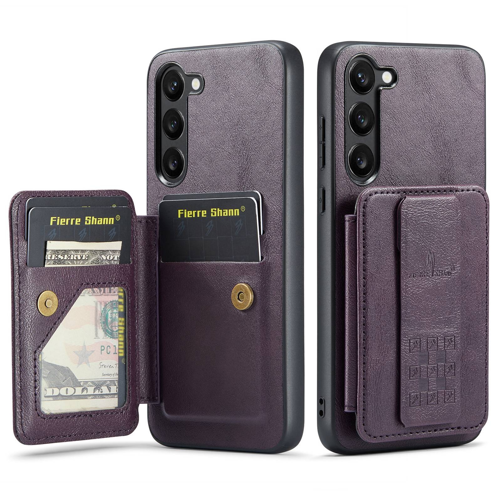 For Samsung Galaxy S23+ 5G Fierre Shann Oil Wax Cow Leather Card Holder Back Phone Case(Purple) For Samsung Galaxy S23+ 5G Fierre Shann Oil Wax Cow Leather Card Holder Back Phone Case(Purple)