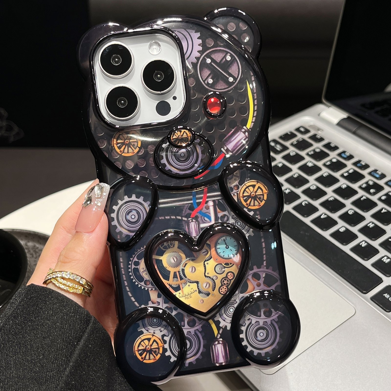 For iPhone 16 Pro Max Bear Shaped Embossed Electroplated TPU Phone Case(Black) For iPhone 16 Pro Max Bear Shaped Embossed Electroplated TPU Phone Case(Black)