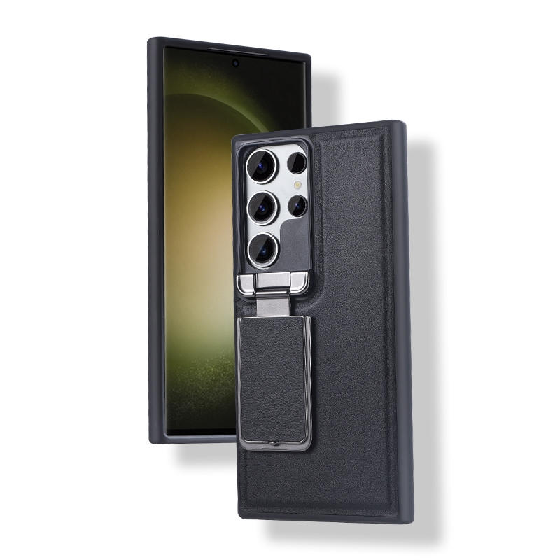 For Samsung Galaxy S24 Ultra 5G Lens Flip Cover All-inclusive Phone Case with Holder(Black)