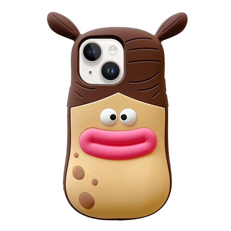 For iPhone 15 3D Fun Braid Girl Silicone Phone Case(Pinch Mouth)