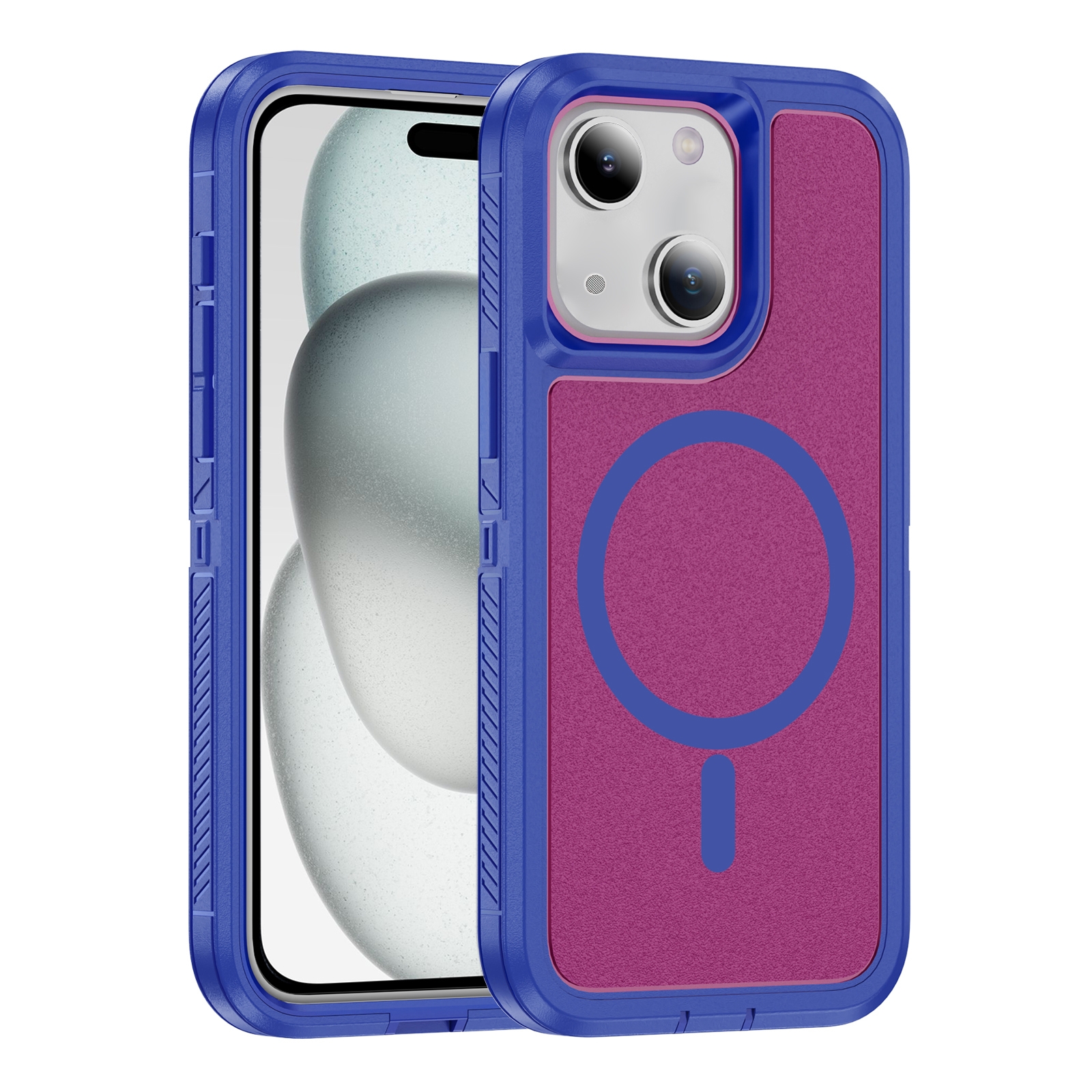 For iPhone 15 Plus / 14 Plus Guard Magsafe Magnetic Ring Matte Phone Case(Blue+Rose Red) For iPhone 15 Plus / 14 Plus Guard Magsafe Magnetic Ring Matte Phone Case(Blue+Rose Red)