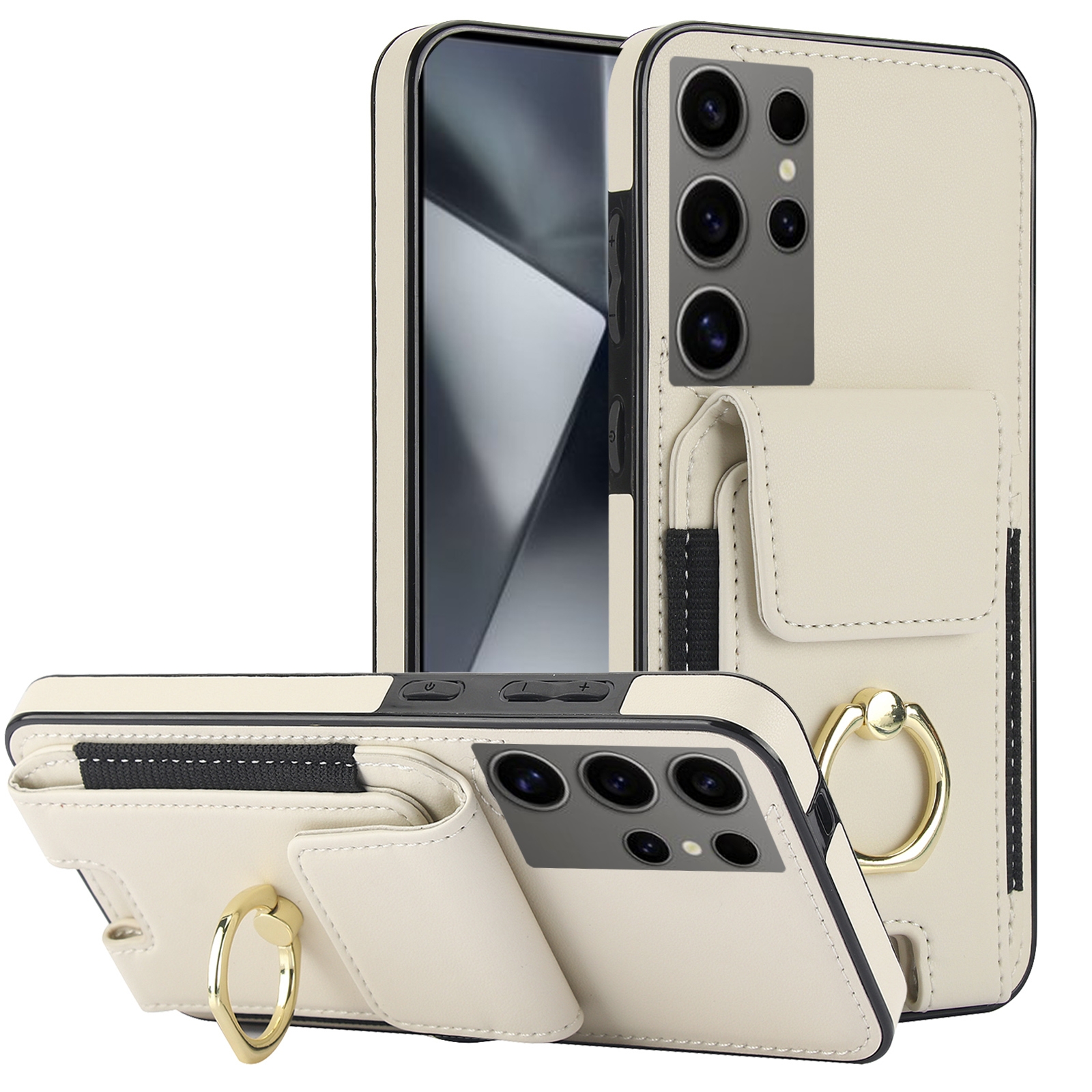 For Samsung Galaxy S24 Ultra 5G Elastic Card Bag Ring Holder Phone Case(White) For Samsung Galaxy S24 Ultra 5G Elastic Card Bag Ring Holder Phone Case(White)