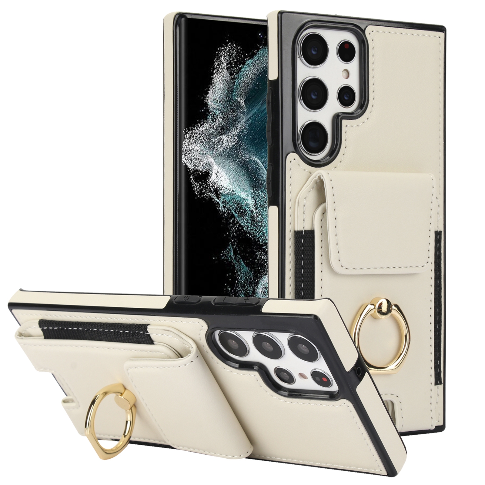 For Samsung Galaxy S22 Ultra 5G Elastic Card Bag Ring Holder Phone Case(White) For Samsung Galaxy S22 Ultra 5G Elastic Card Bag Ring Holder Phone Case(White)