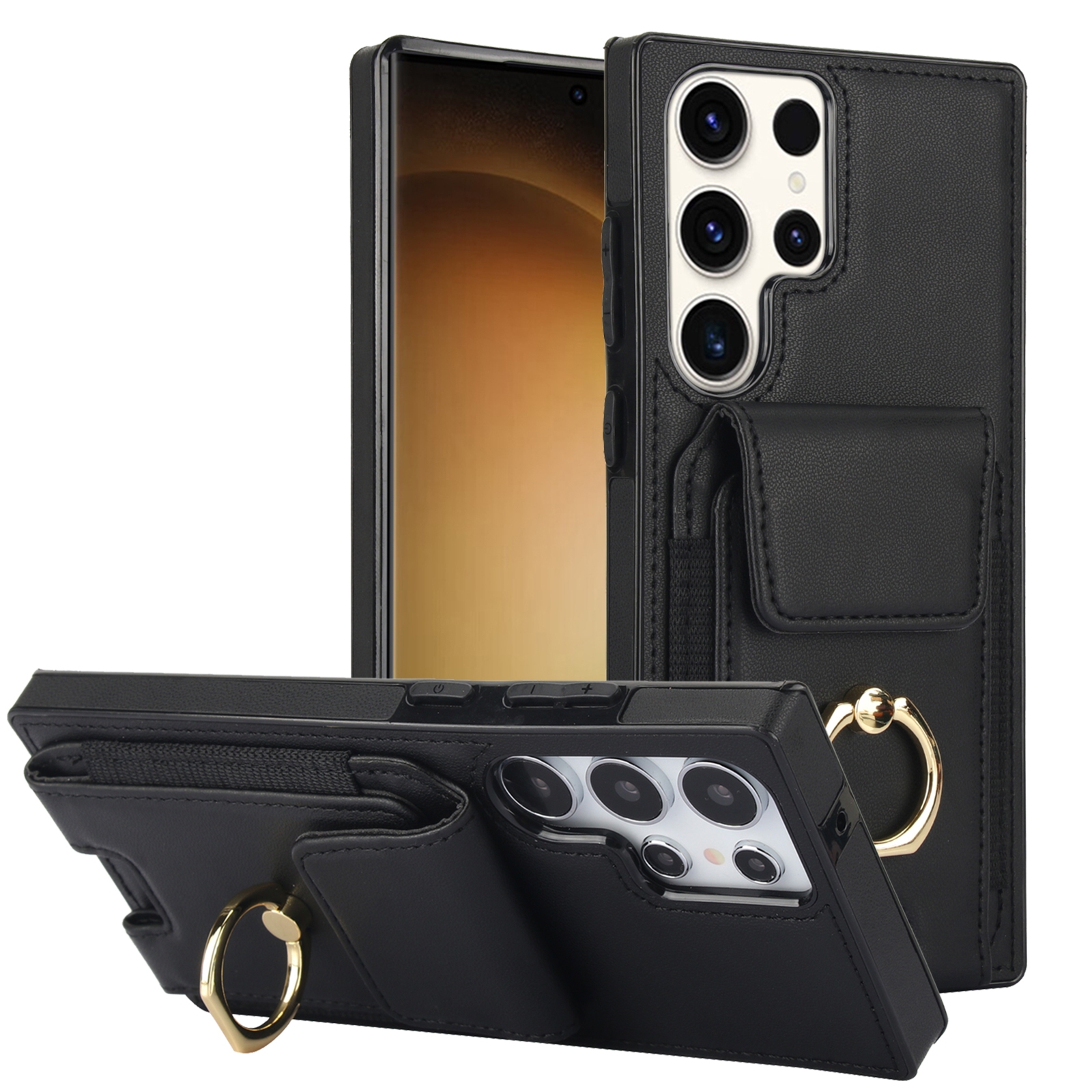 For Samsung Galaxy S23 Ultra 5G Elastic Card Bag Ring Holder Phone Case(Black) For Samsung Galaxy S23 Ultra 5G Elastic Card Bag Ring Holder Phone Case(Black)