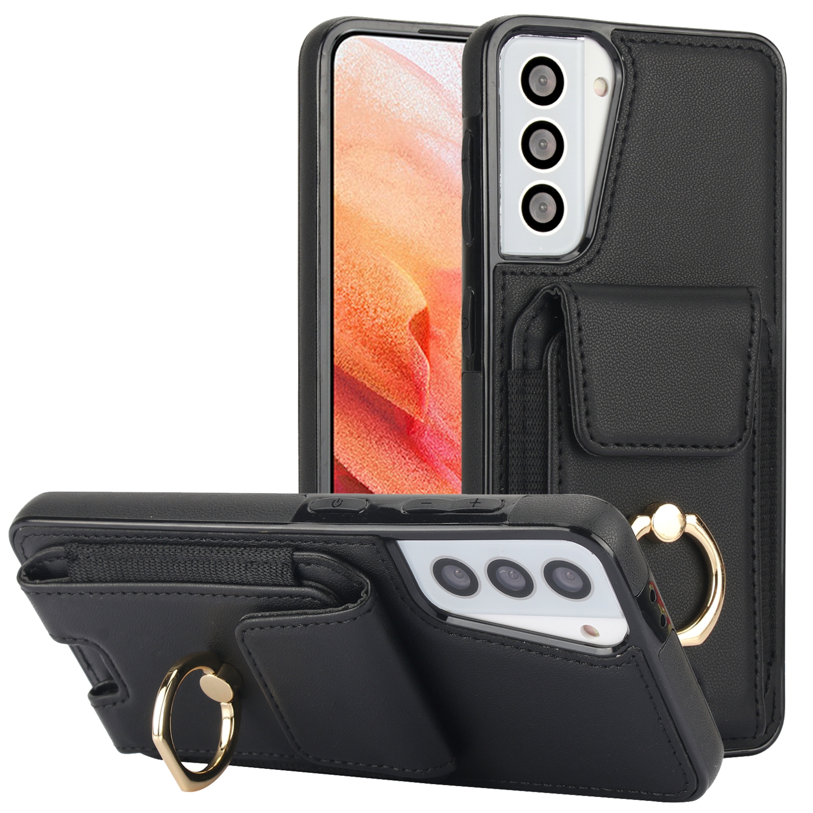 For Samsung Galaxy S21+ 5G Elastic Card Bag Ring Holder Phone Case(Black) For Samsung Galaxy S21+ 5G Elastic Card Bag Ring Holder Phone Case(Black)