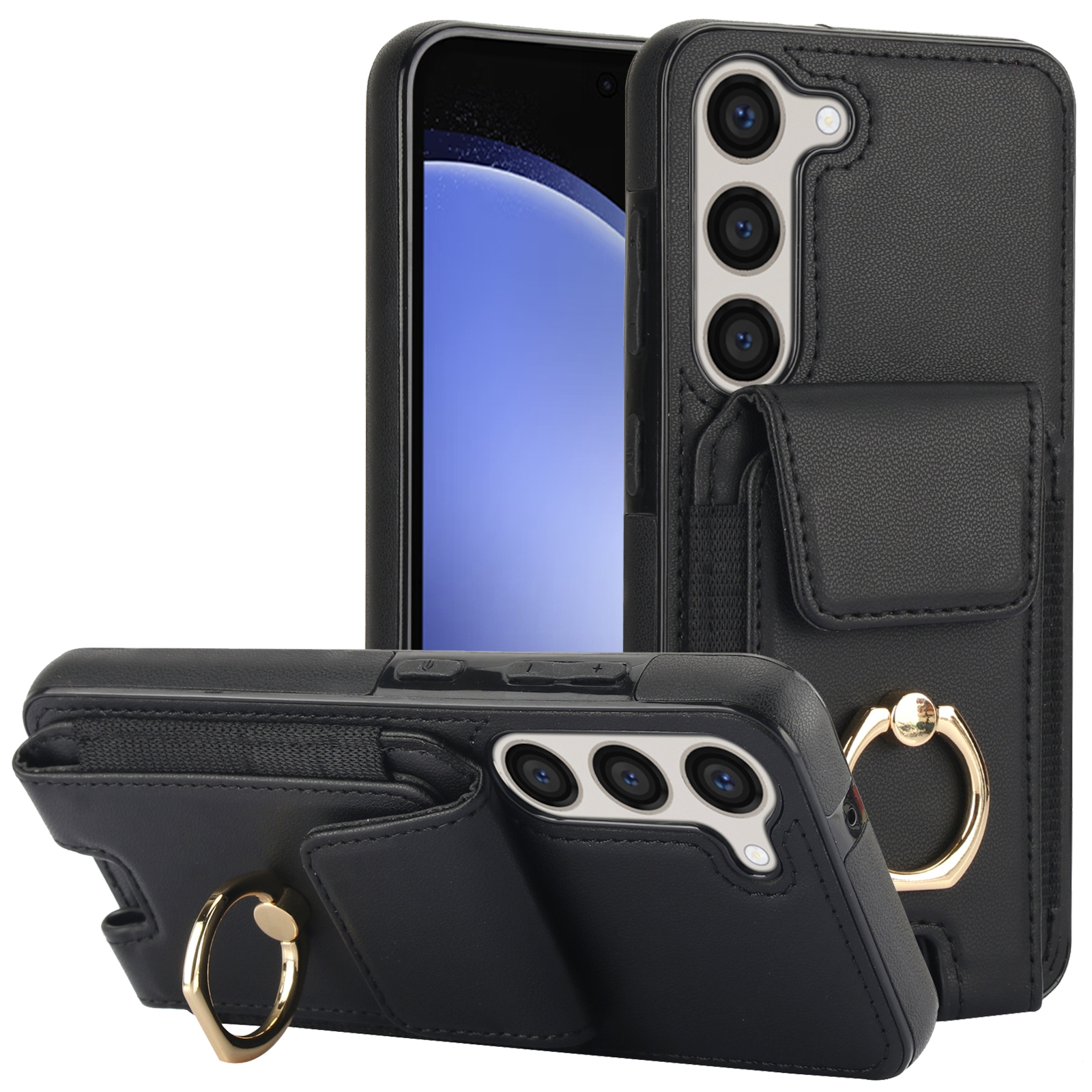 For Samsung Galaxy S23+ 5G Elastic Card Bag Ring Holder Phone Case(Black) For Samsung Galaxy S23+ 5G Elastic Card Bag Ring Holder Phone Case(Black)