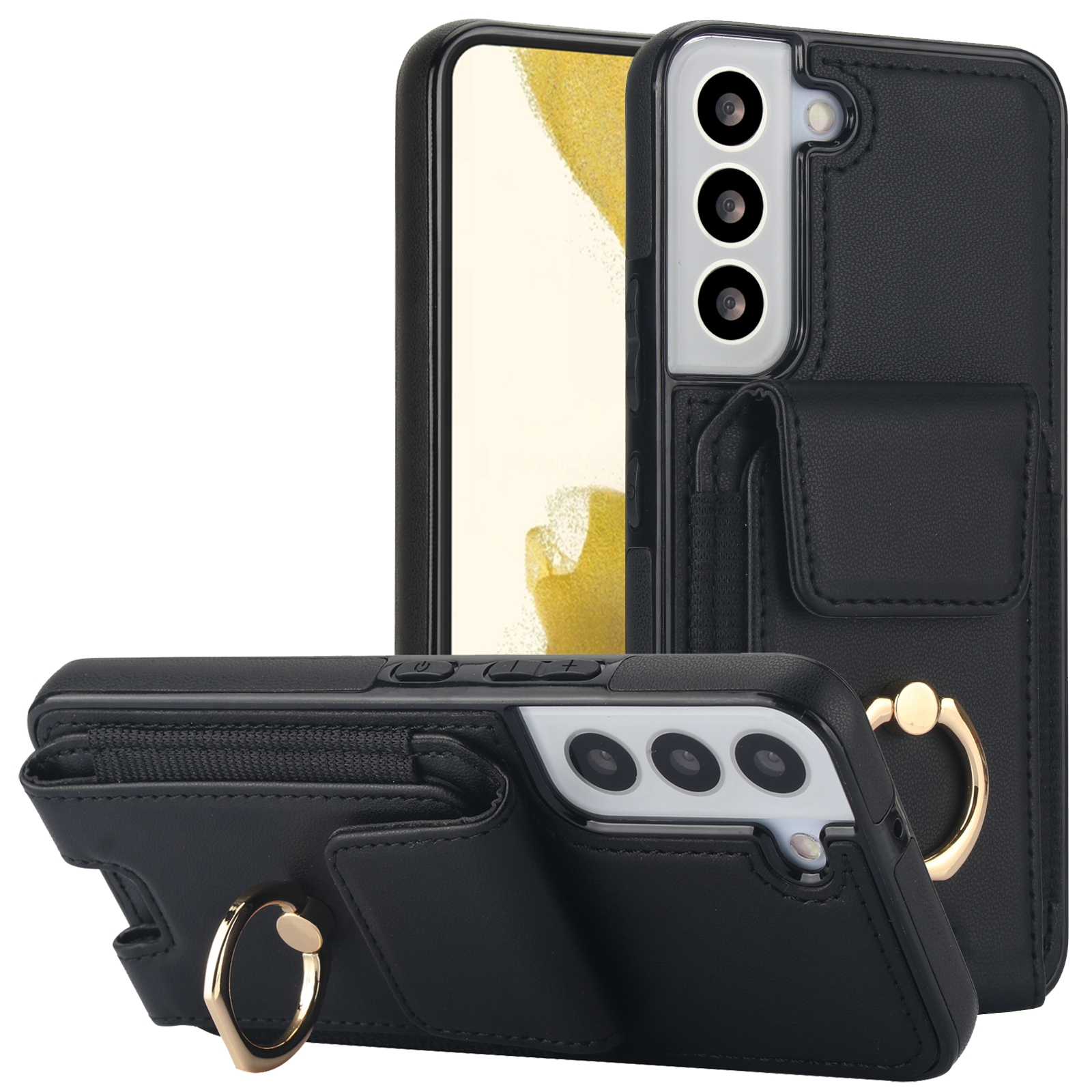 For Samsung Galaxy S22 5G Elastic Card Bag Ring Holder Phone Case(Black) For Samsung Galaxy S22 5G Elastic Card Bag Ring Holder Phone Case(Black)
