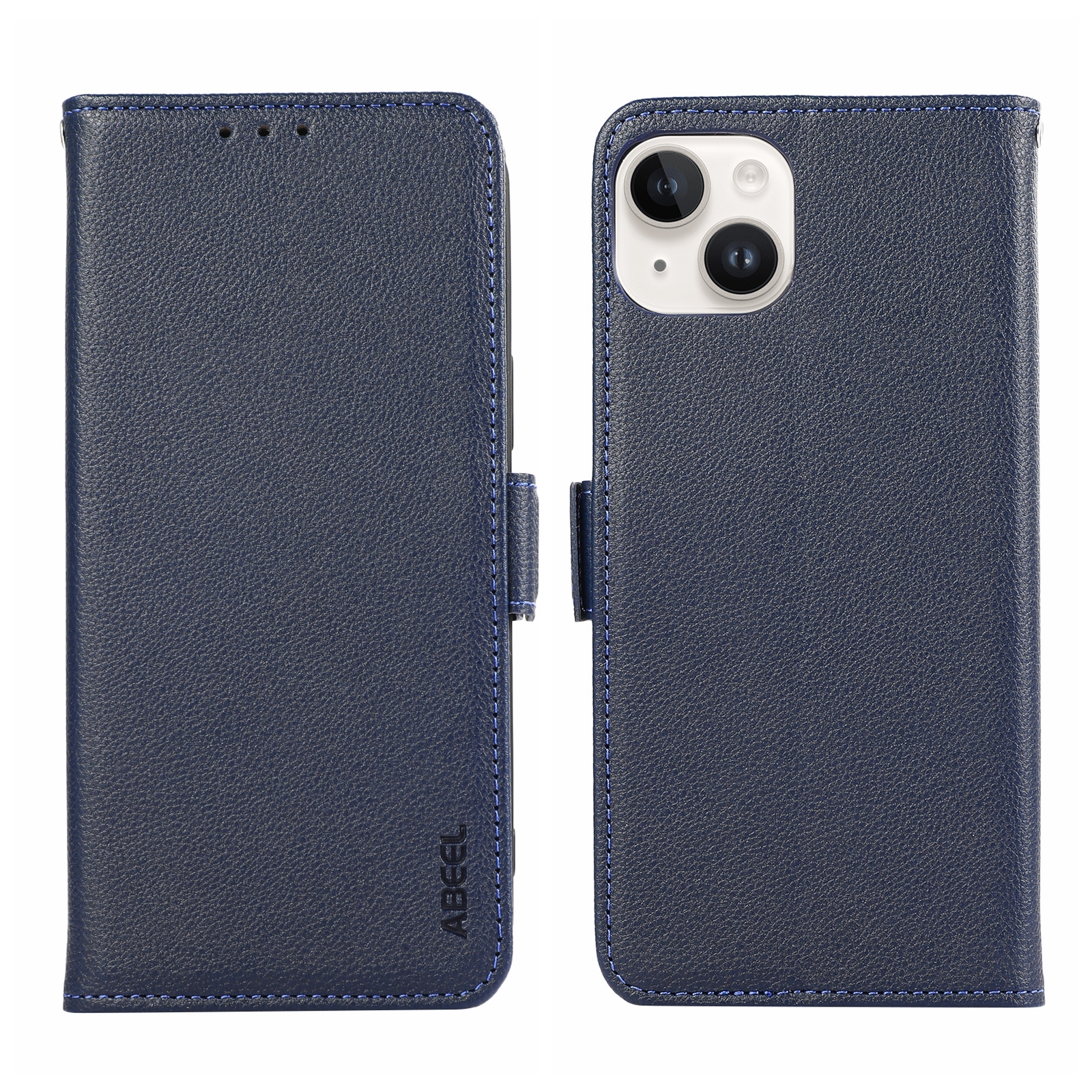 For iPhone 14 Plus ABEEL Side-Magnetic Litchi Pattern Leather RFID Phone Case(Blue) For iPhone 14 Plus ABEEL Side-Magnetic Litchi Pattern Leather RFID Phone Case(Blue)