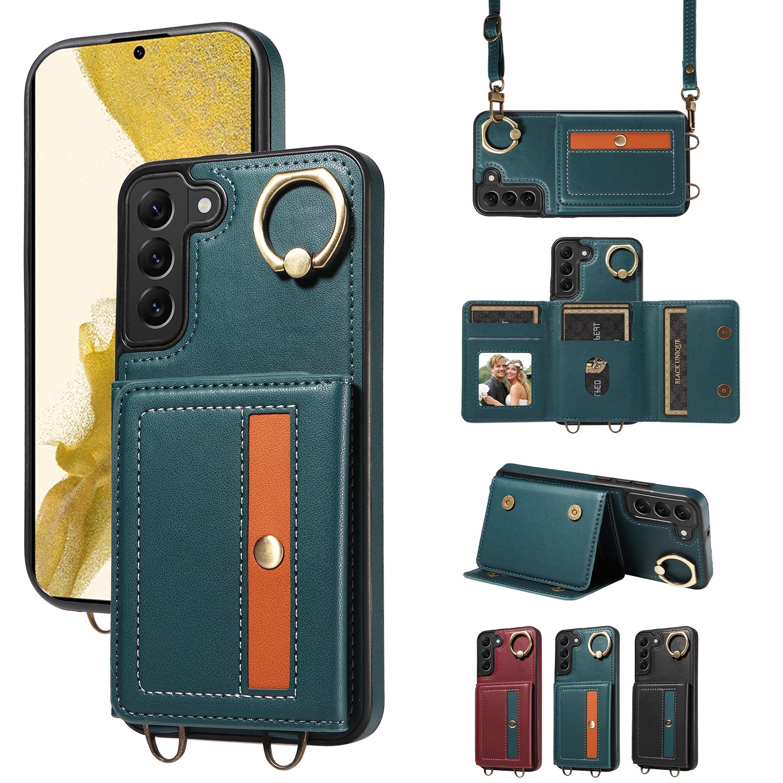 For Samsung Galaxy S22+ 5G Crossbodys Wallet Bag Ring Holder Leather Phone Case(Green) For Samsung Galaxy S22+ 5G Crossbodys Wallet Bag Ring Holder Leather Phone Case(Green)