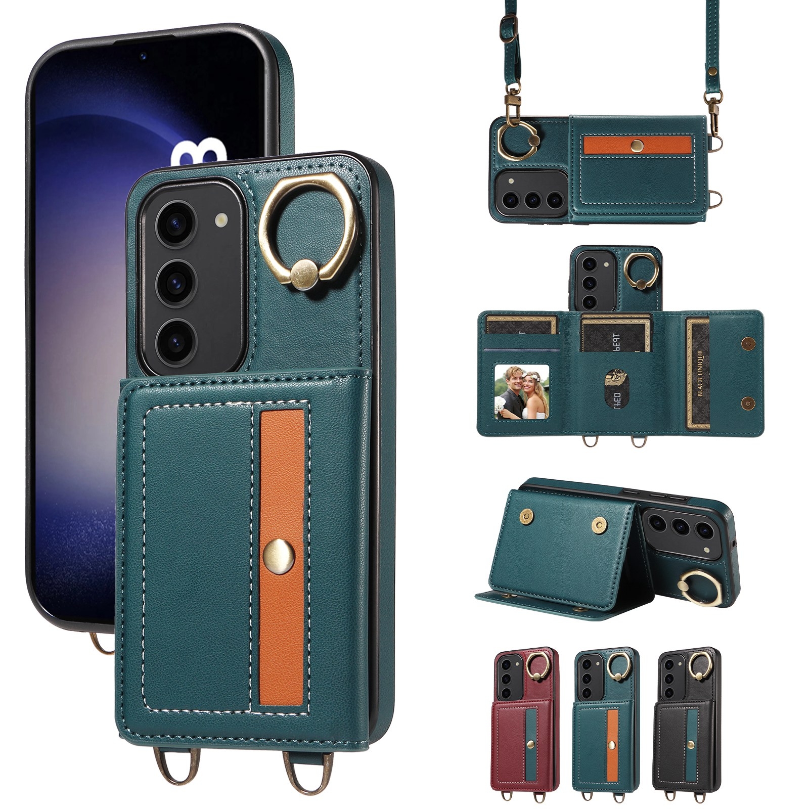 For Samsung Galaxy S23+ 5G Crossbodys Wallet Bag Ring Holder Leather Phone Case(Green) For Samsung Galaxy S23+ 5G Crossbodys Wallet Bag Ring Holder Leather Phone Case(Green)