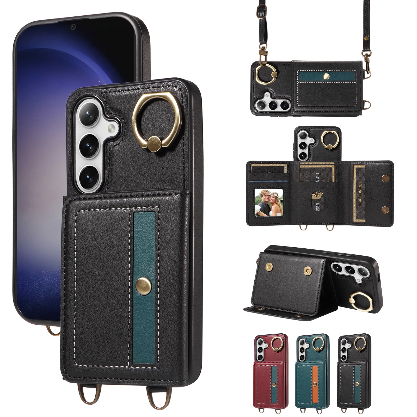 For Samsung Galaxy S24+ 5G Crossbodys Wallet Bag Ring Holder Leather Phone Case(Black)