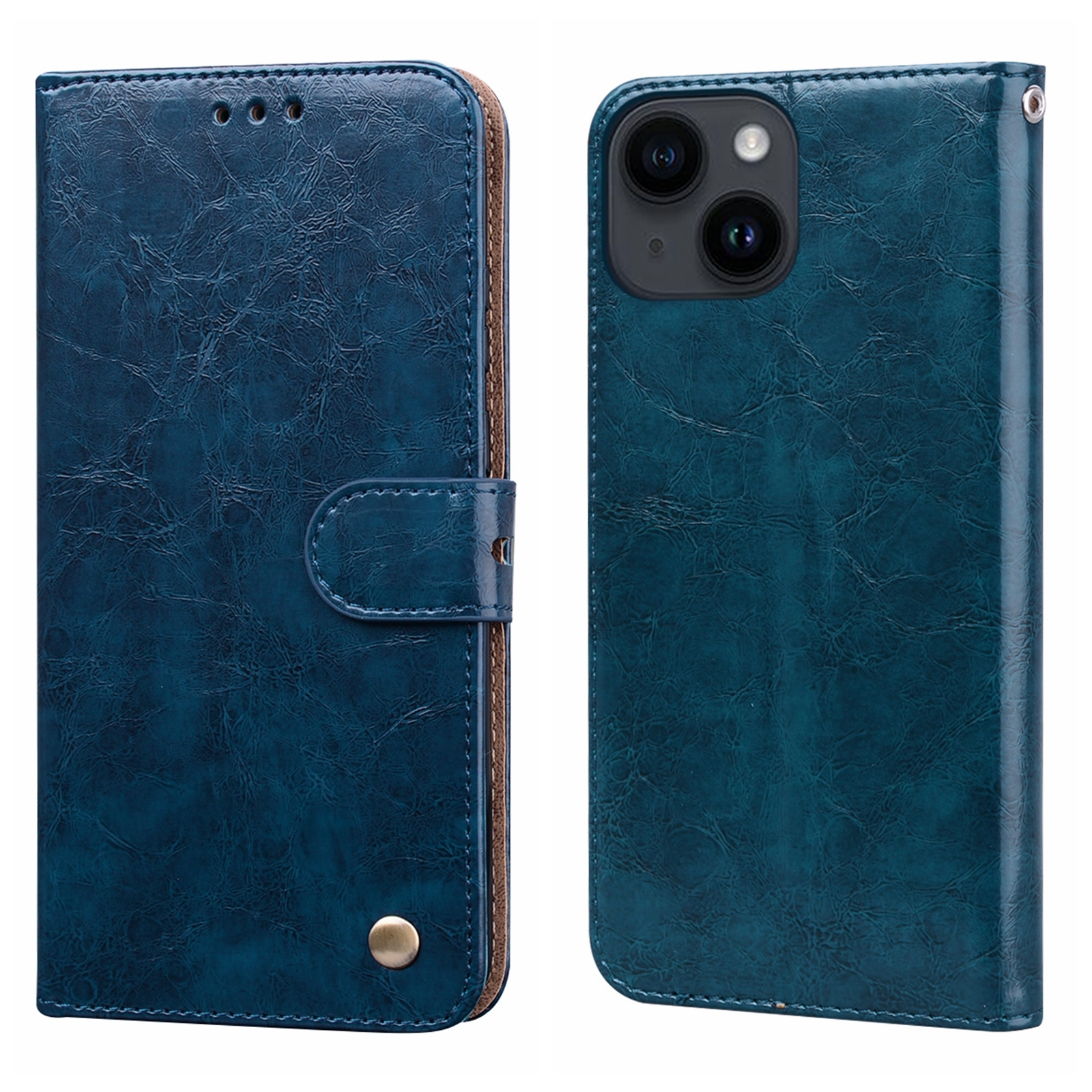 Oil Wax Texture Shockproof Flip Leather Phone Case For iPhone 15(Blue) Oil Wax Texture Shockproof Flip Leather Phone Case For iPhone 15(Blue)
