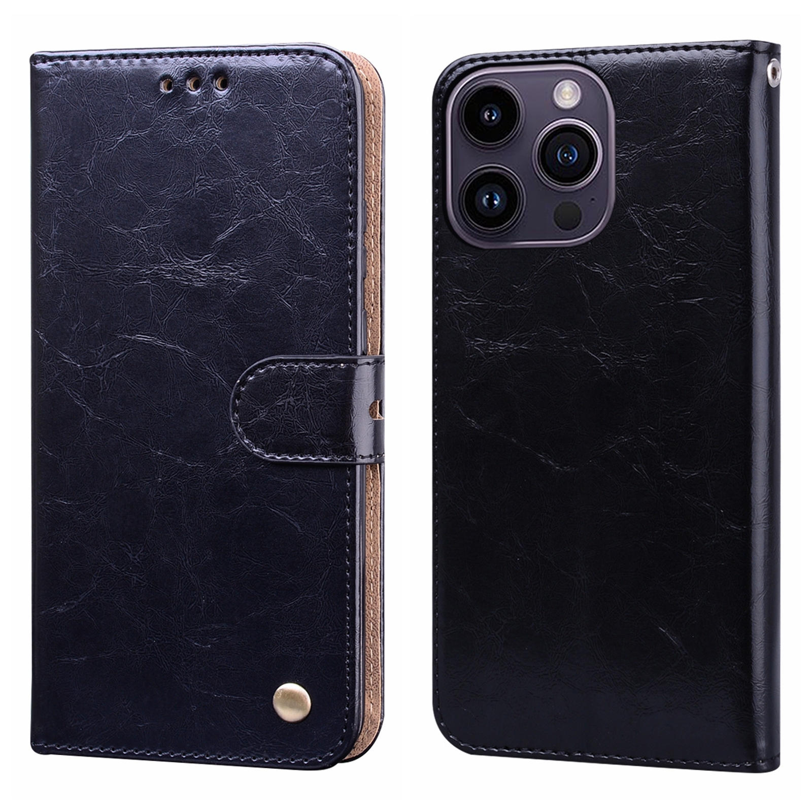 Oil Wax Texture Shockproof Flip Leather Phone Case For iPhone 15 Pro Max(Black)