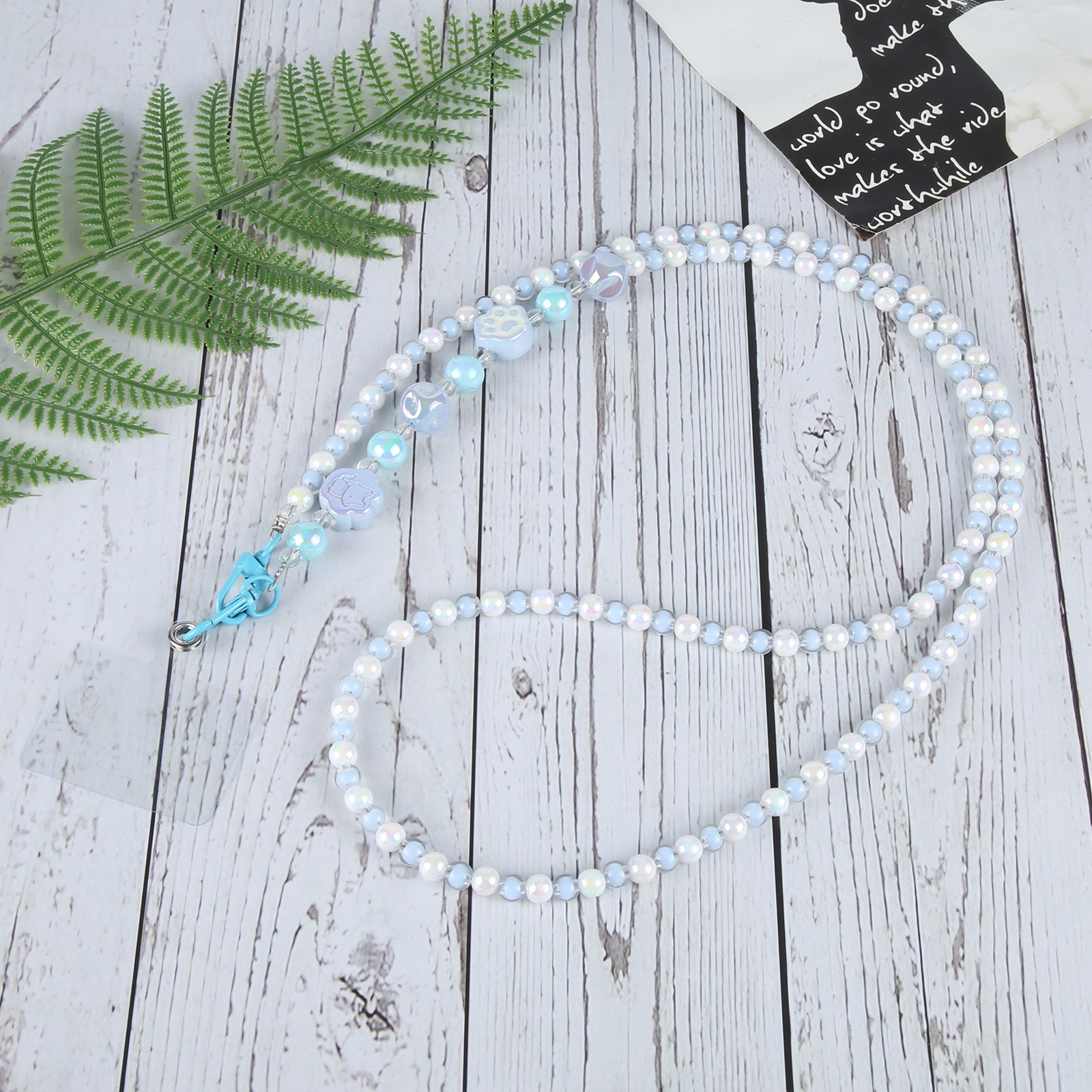 Two-color Beads Long Chain Crossbody Mobile Phone Lanyard(Blue White) Two-color Beads Long Chain Crossbody Mobile Phone Lanyard(Blue White)
