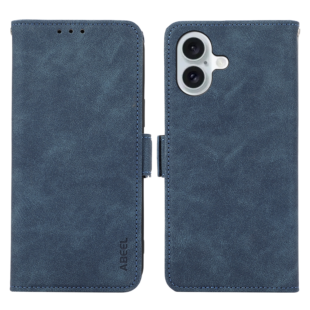 For iPhone 16 ABEEL Frosted Magnetic RFID Leather Phone Case(Blue) For iPhone 16 ABEEL Frosted Magnetic RFID Leather Phone Case(Blue)