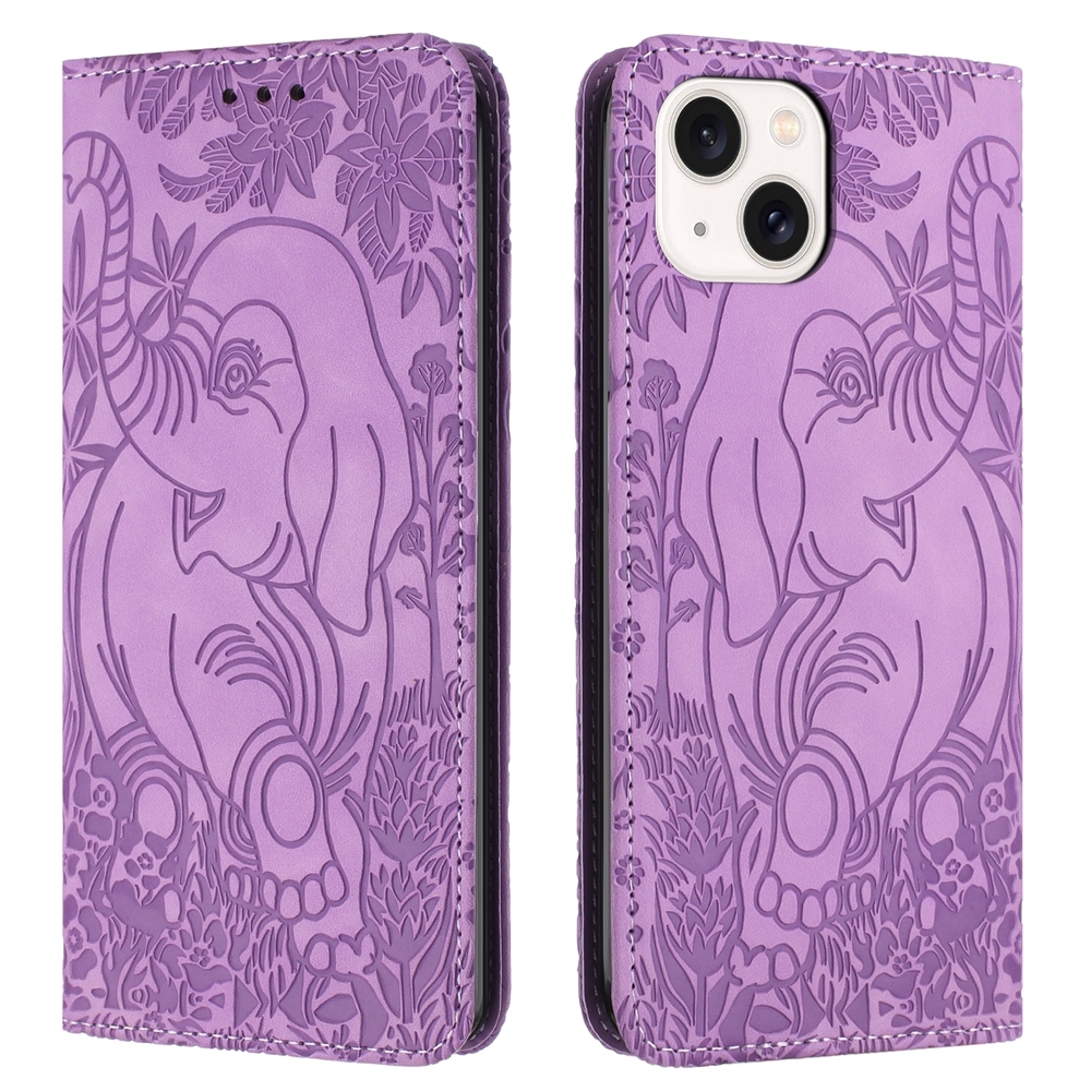 For iPhone 14 Plus Retro Elephant Embossed Leather Phone Case(Purple) For iPhone 14 Plus Retro Elephant Embossed Leather Phone Case(Purple)