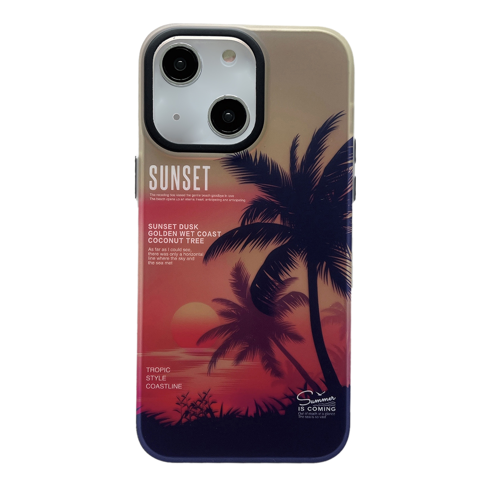 For iPhone 14 SUNSET Coconut Tree Dual-side Laminating Laser Phone Case(Red) For iPhone 14 SUNSET Coconut Tree Dual-side Laminating Laser Phone Case(Red)