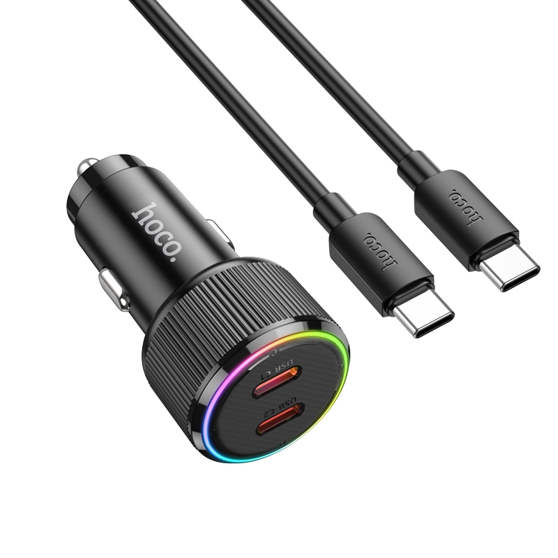 hoco NZ14B Guerrero PD50W Dual Type-C Car Charger with Type-C to Type-C Cable(Black) hoco NZ14B Guerrero PD50W Dual Type-C Car Charger with Type-C to Type-C Cable(Black)