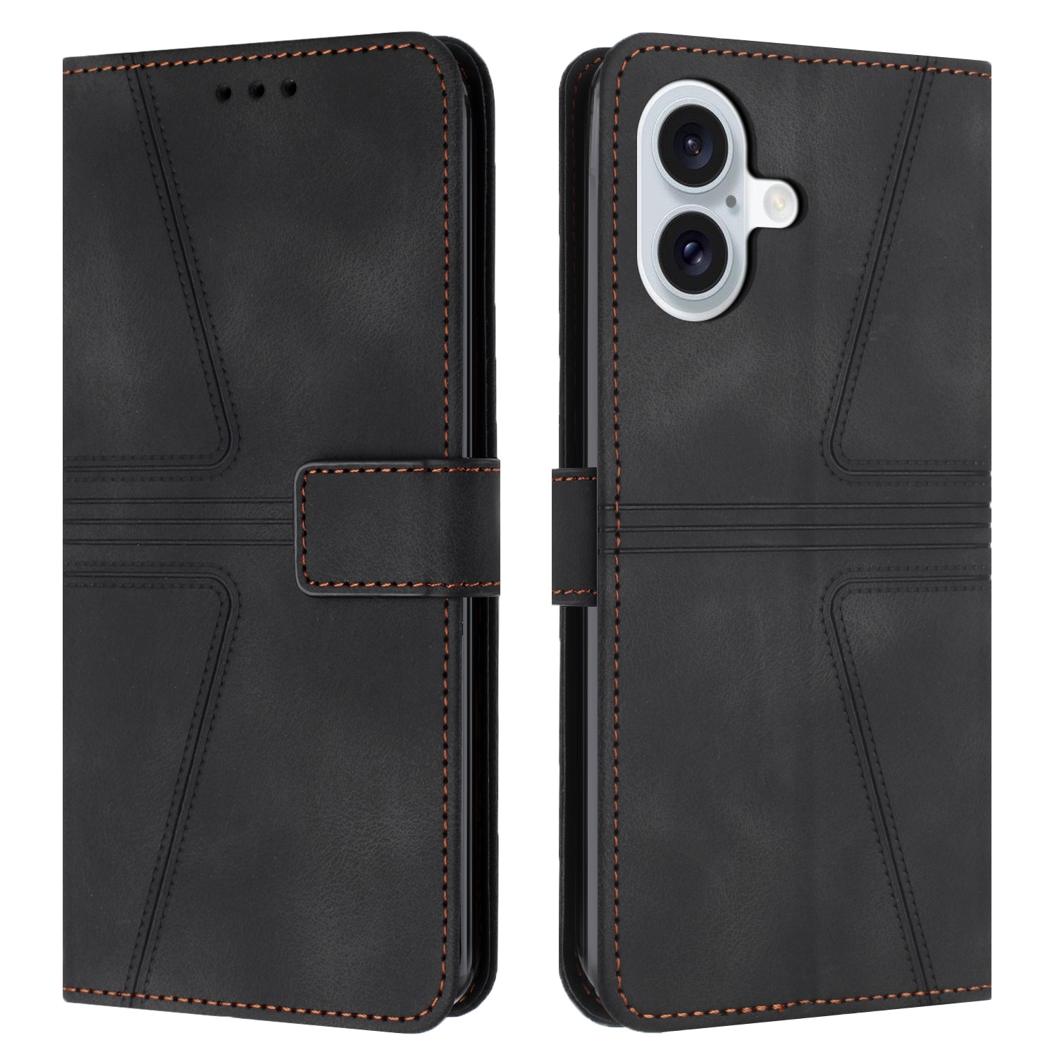 For iPhone 16 Triangle Solid Color Leather Phone Case(Black) For iPhone 16 Triangle Solid Color Leather Phone Case(Black)