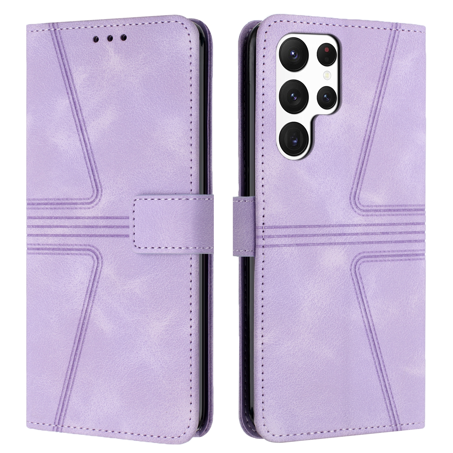 For Samsung Galaxy S23 Ultra 5G Triangle Solid Color Leather Phone Case(Purple) For Samsung Galaxy S23 Ultra 5G Triangle Solid Color Leather Phone Case(Purple)