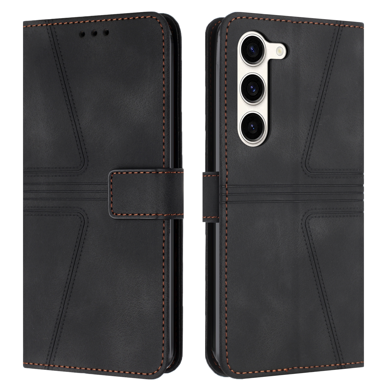 For Samsung Galaxy S23+ 5G Triangle Solid Color Leather Phone Case(Black) For Samsung Galaxy S23+ 5G Triangle Solid Color Leather Phone Case(Black)