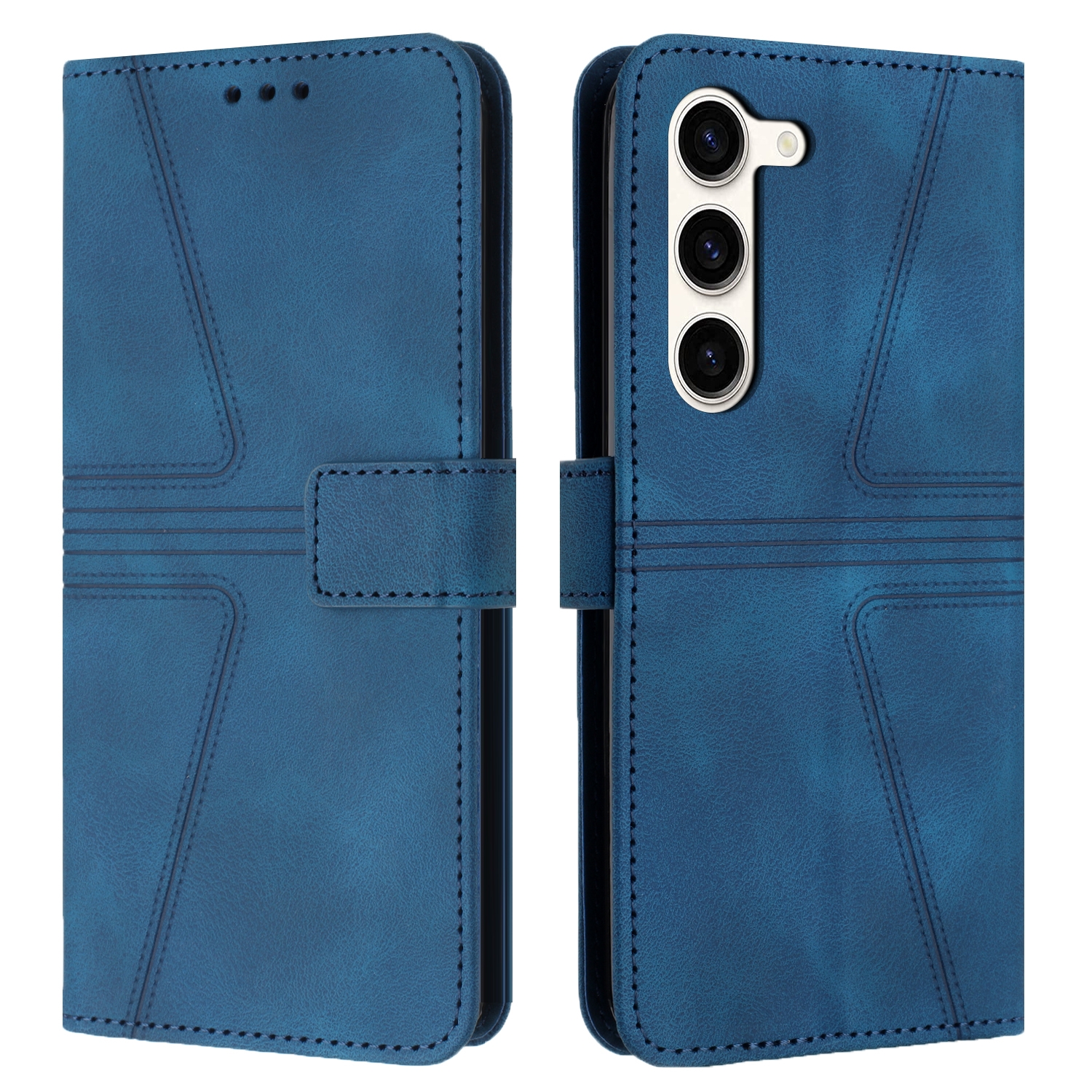 For Samsung Galaxy S23 5G Triangle Solid Color Leather Phone Case(Blue) For Samsung Galaxy S23 5G Triangle Solid Color Leather Phone Case(Blue)