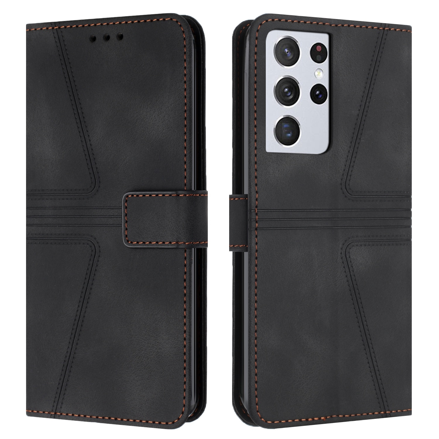 For Samsung Galaxy S21 Ultra 5G Triangle Solid Color Leather Phone Case(Black) For Samsung Galaxy S21 Ultra 5G Triangle Solid Color Leather Phone Case(Black)