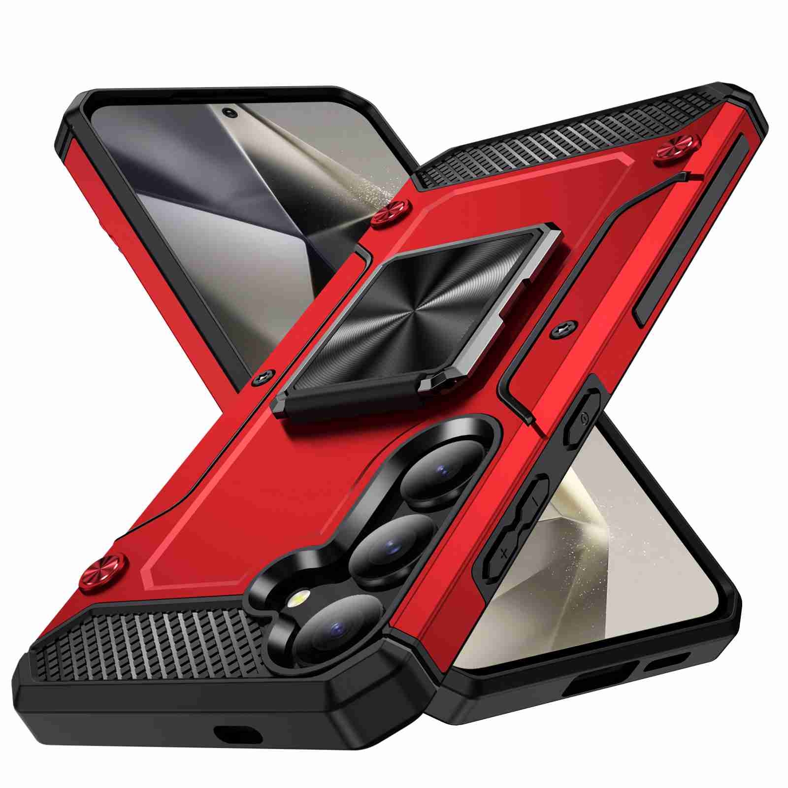 For Samsung Galaxy S24 5G Shockproof Metal Holder Phone Case(Red) For Samsung Galaxy S24 5G Shockproof Metal Holder Phone Case(Red)