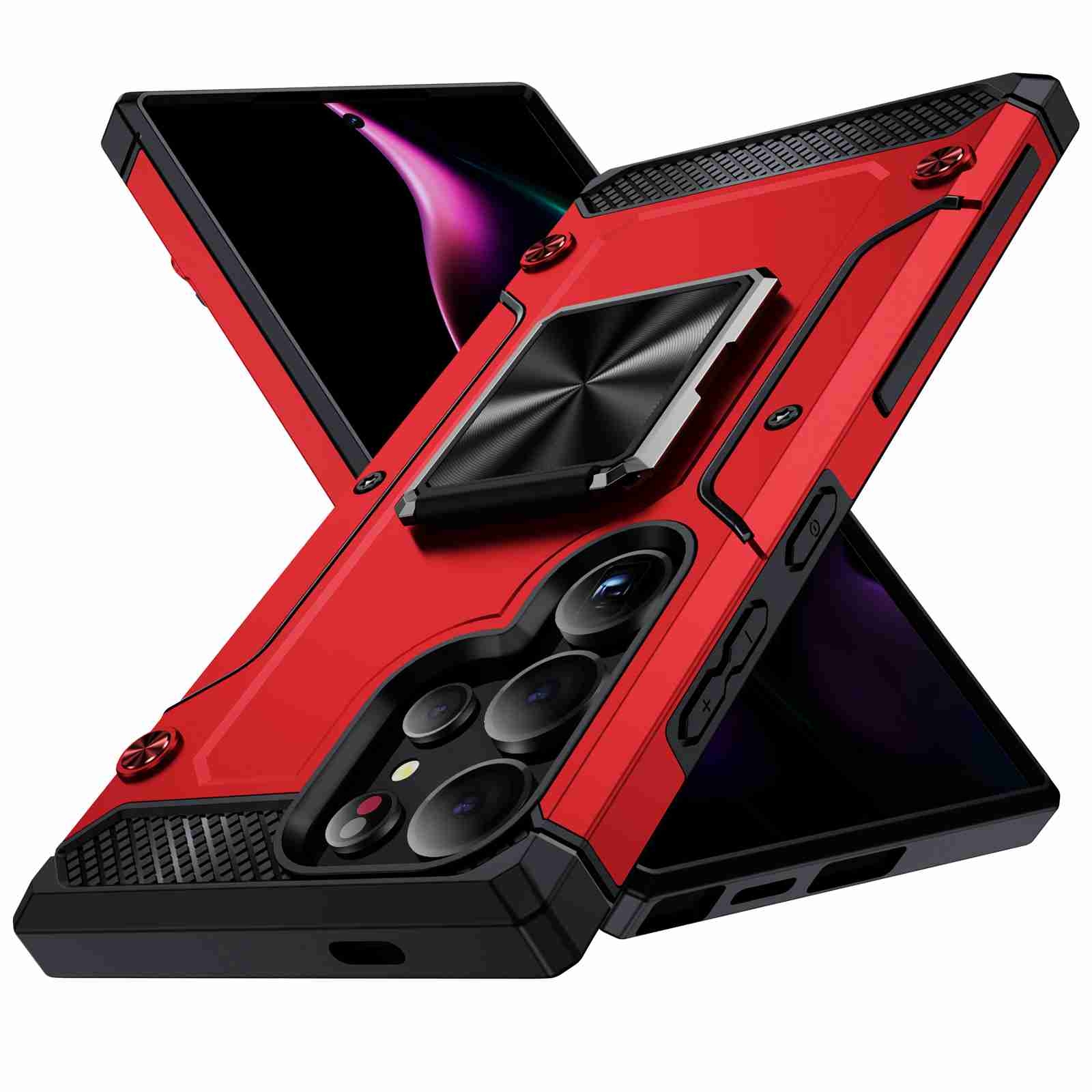 For Samsung Galaxy S24 Ultra 5G Shockproof Metal Holder Phone Case(Red) For Samsung Galaxy S24 Ultra 5G Shockproof Metal Holder Phone Case(Red)