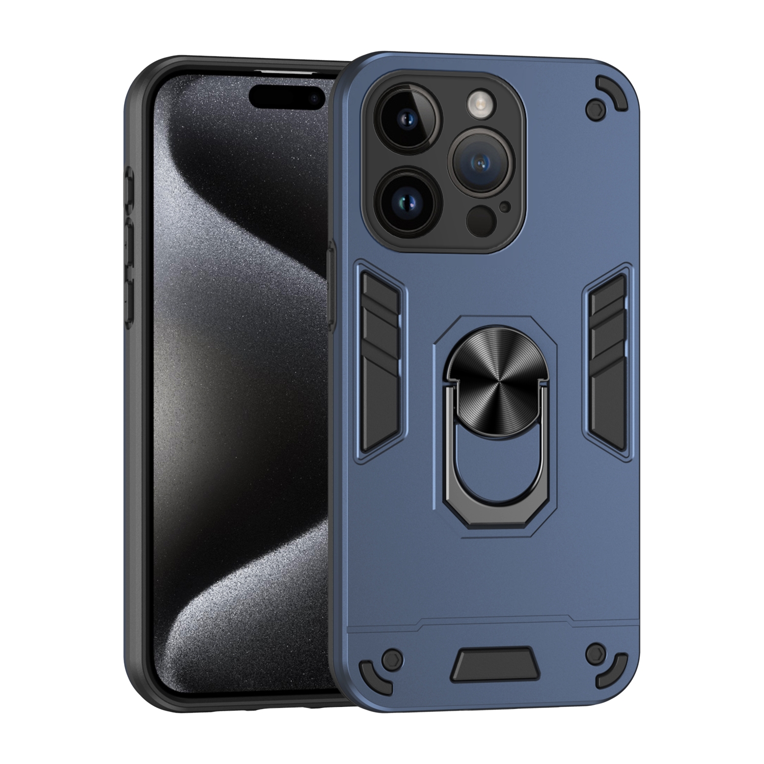 For iPhone 14 Pro Shockproof Metal Ring Holder Phone Case(Blue) For iPhone 14 Pro Shockproof Metal Ring Holder Phone Case(Blue)